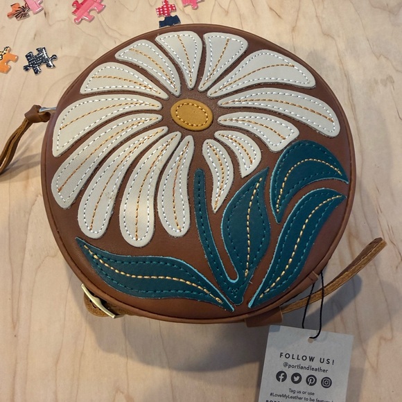 Portland Leather Handbags - Portland Leather Brown and Teal Round Bag